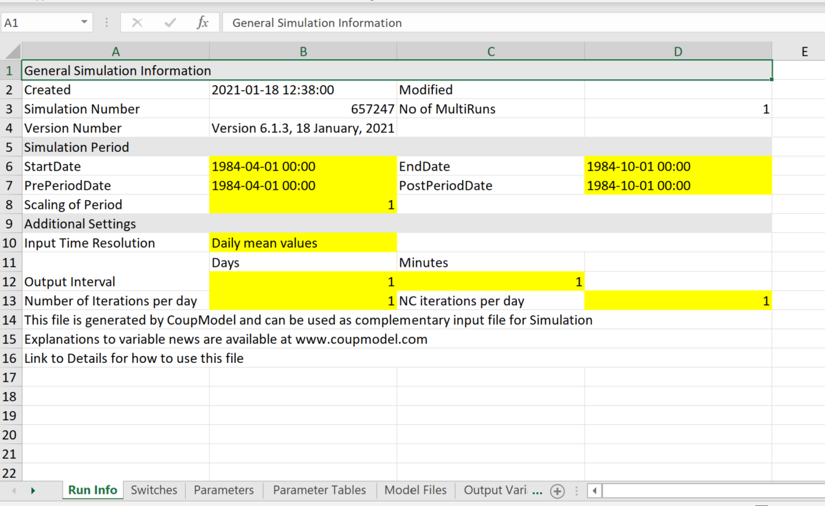 Excel Read/write of Document Settings – CoupModel